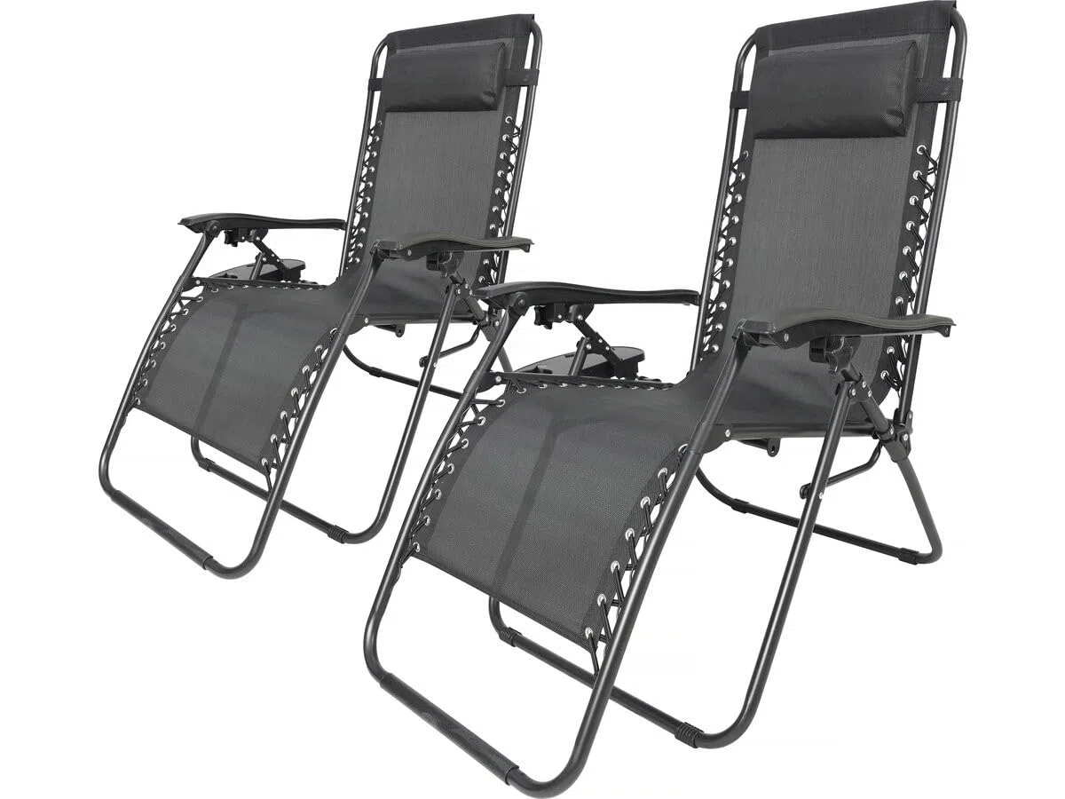 Lot de 2 Fauteuils de Jardin inclinable zéro gravité Sintra - Noir