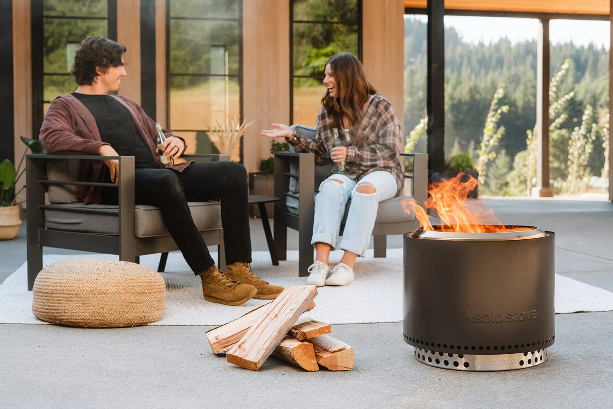 Solo Stove Brasero Bonfire et Support 2.0 | Brasero Portable de sans émission de fumée, Combustion Naturelle du Bois, avec bac à Cendres Amovible, Acier Inoxydable, 49,5 x 44,5 cm, 11,4kg, Gris