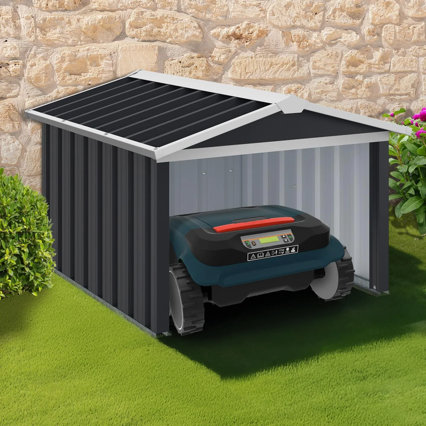 IDMarket - Garage pour Robot Tondeuse Toit à 2 pentes métal Gris Anthracite 86 x 98 x 62 cm