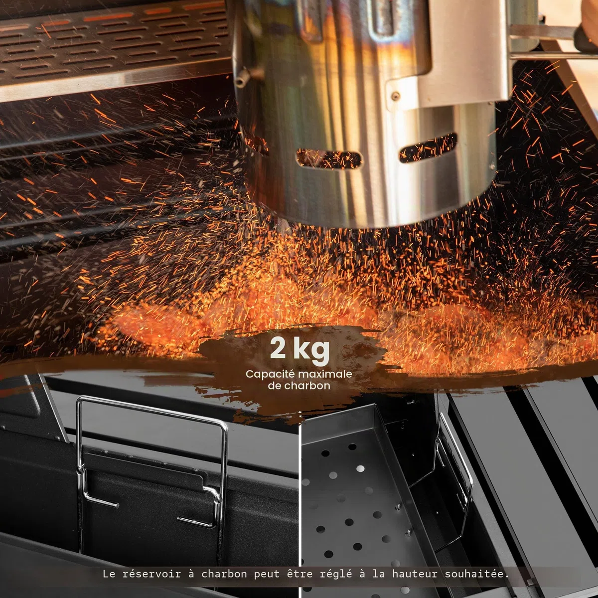 Royal Gourmet Barbecue au charbon de bois avec étagères latérales rabattables, fumoir sur pied avec décekl, thermomètre, barbecue à charbon noir