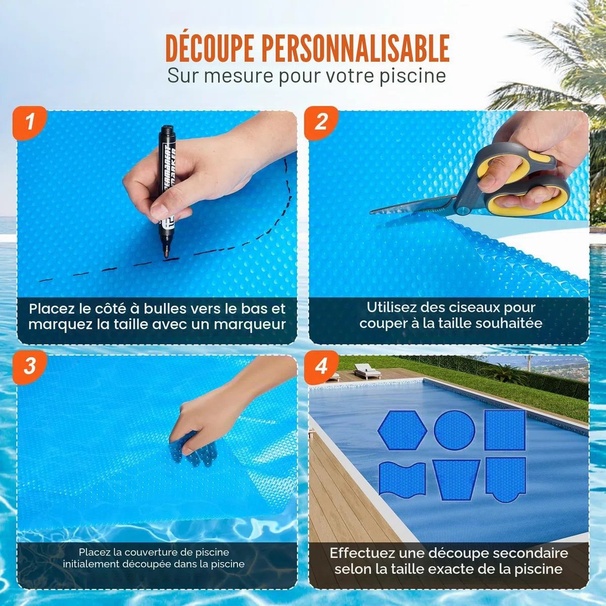 VEVOR Couverture Solaire pour Piscine, 10,97 x 5,49 m, bâches solaires rectangulaires pour Piscine, épaisseur de 0,4 mm, Protecteur de Piscine pour Piscine Hors Sol creusée, pour Chauffer l'eau, Bleu