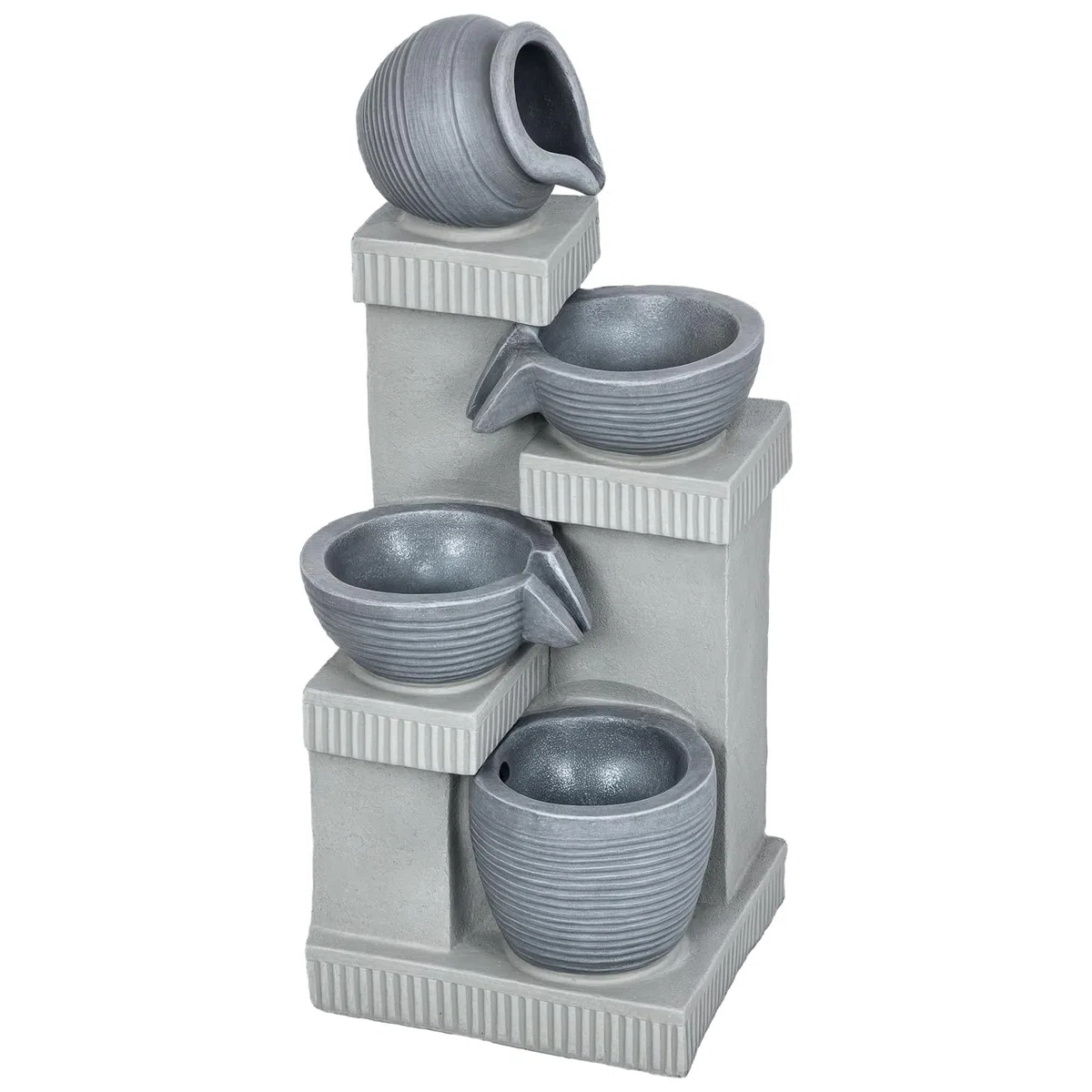 Outsunny Fontaine de Jardin à énergie Solaire Fontaine à Cascade en résine à 4 Niveaux avec lumières LED et Pompe dim. 30L x 26l x 67H cm Gris
