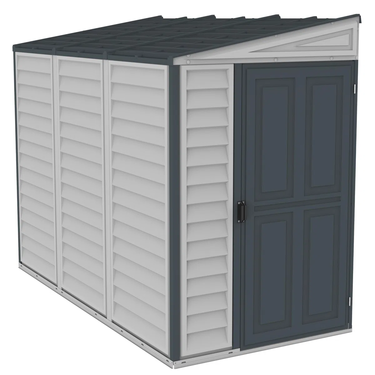 Duramax SideMate PLUS 4 x 8 (2.91 m²) abri de jardin en plastique avec kit de fondation en métal, porte réversible, structure de toit en métal robuste, abri en vinyle sans entretien, Gris foncé/ Adobe