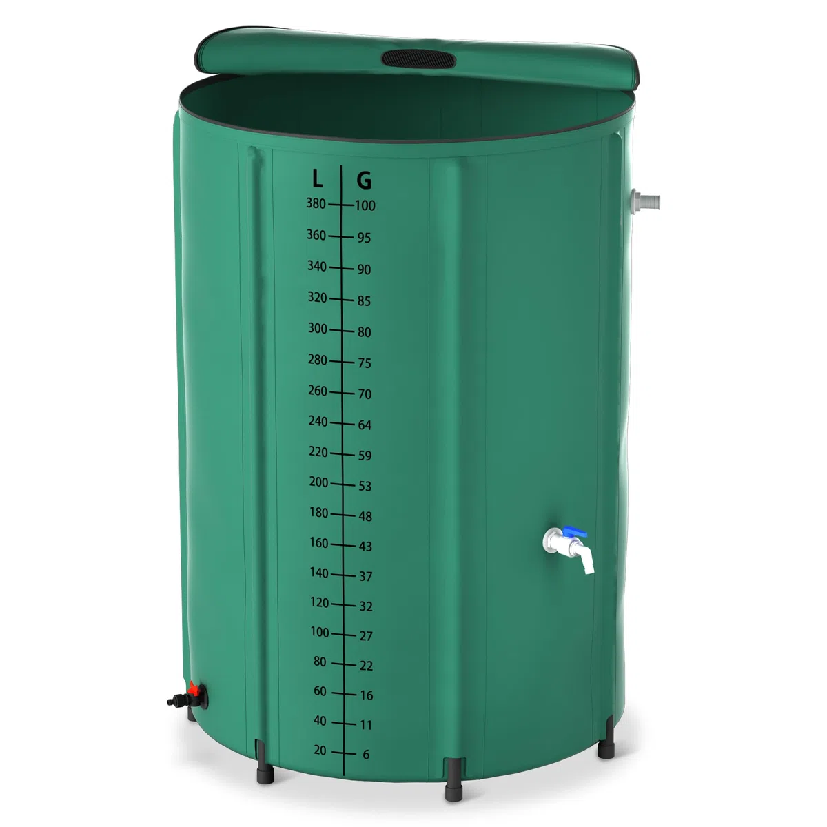 Froadp Récupérateur d'eau de pluie pliable de 380 l, avec couvercle et échelle, bâche mate, réservoir d'eau de pluie pour arrosage du jardin, bain de glace, avec valve de vidange, vert