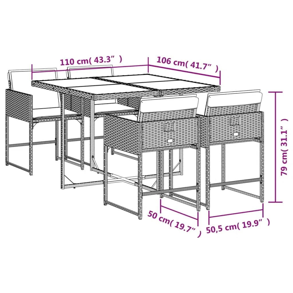 vidaXL Ensemble à Manger de Jardin Coussins 5pcs Noir Résine tressée