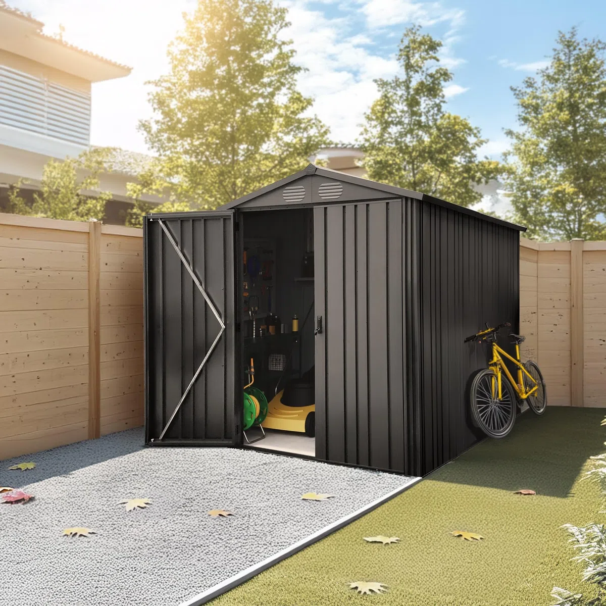 Hoggar - Abri de Jardin métal Pioneer Y50 – Structure autoportante - Portes renforcées - Serrure avec clé Incluse - Piliers en V - Plafond Robuste - Cabane extérieur 168x256x200cm – 4,30m2