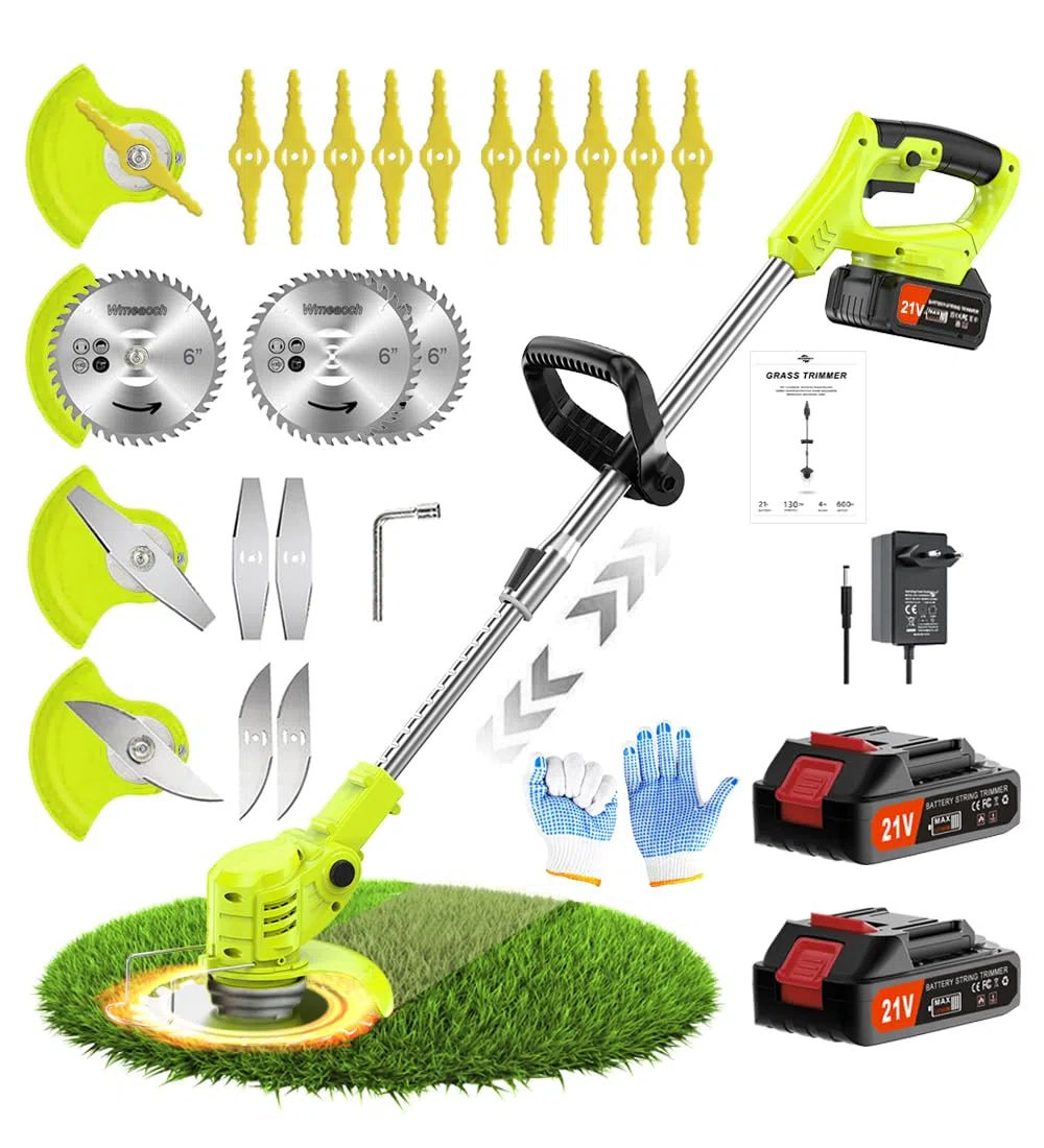 Coupe Bordure sans Fil avec Batterie 21V Debroussailleuse Electrique sans Fil avec 2 Batteries de 2,0 Ah et 650W Debrouissalleuses Batterie avec Moteur de 6 000 TR/Min, Efficace et Facile