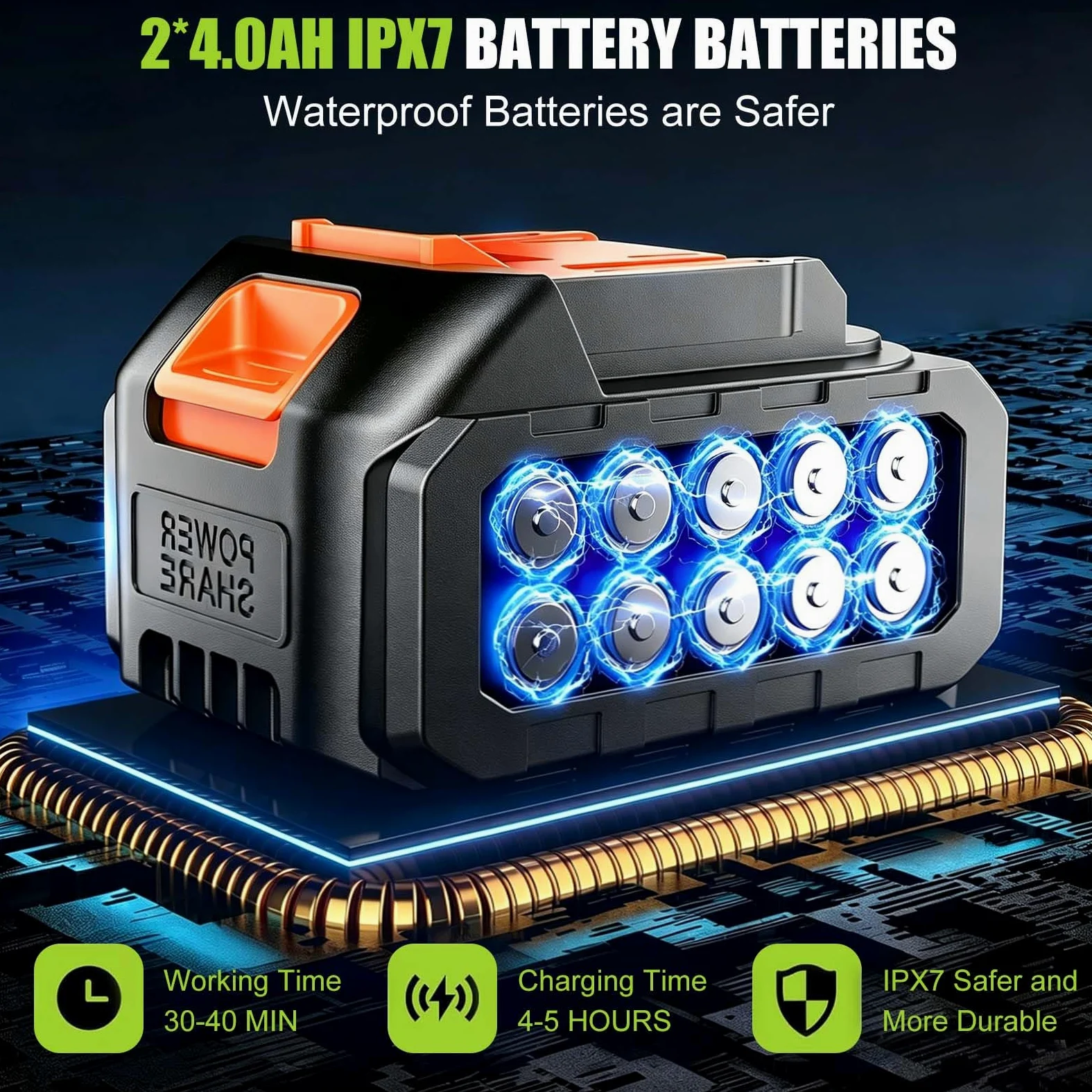 Nettoyeur Haute Pression sans Fil, Nettoyeur Haute Pression sur Batterie Portable 60 Bars avec 2 Batteries 4,0Ah (IPX7), Tuyau de 8.5M, 6-en-1 Buse, Rotative Buse, 3 Niveaux Réglables