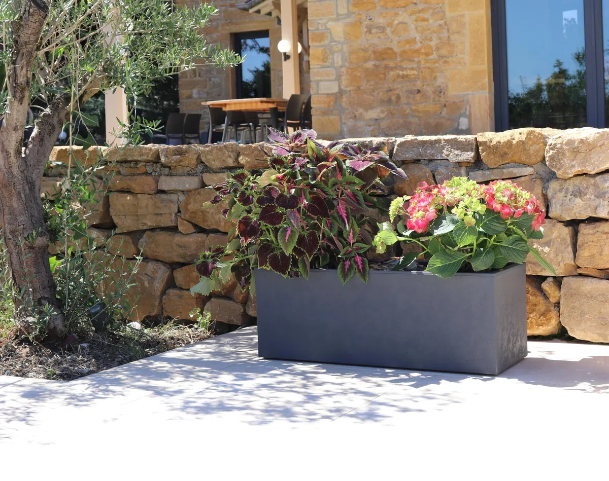 EDA - Jardinière Basalt'Up 57 L - Décor Imitation Béton - Simple Paroi - Zone de Rétention d'eau - 79,5 x 29,5 x H.29,5 cm - Gris Anthracite