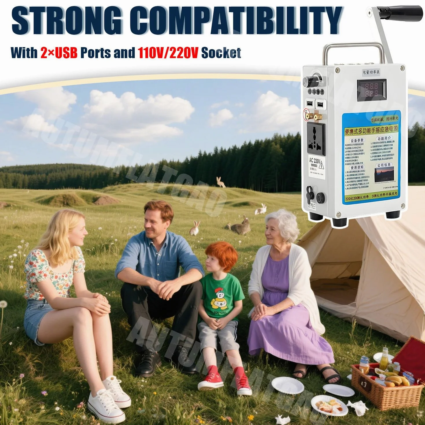 Generateur Electrique Portable 160W, Batterie Portable Camping, Générateur De Manivelle 27000 Mah, Alimentation De Secours, pour Véhicule, Générateur De Charge pour L'extérieur,110V