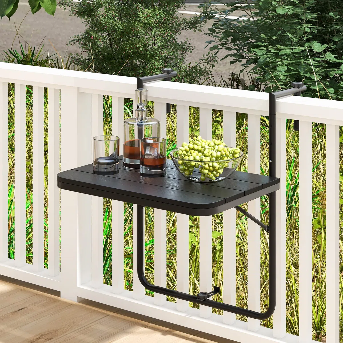 GIANTEX Table de Balcon Suspendue Pliable, Table Suspendue Rabattable et Hauteur Réglable, Résistante aux Intempéries, Charge 30 kg, pour Balcon, Terrasse, Jardin, 62,5 x 60 x 84 cm, Noir