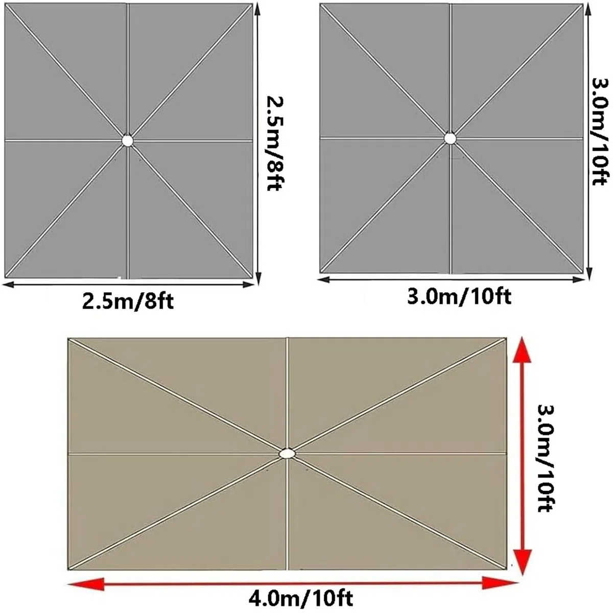 Auvent de Remplacement pour Parasol Déporté, 2.5x2.5m 3.0x3.0m 8 Baleines Carré Housse De Rechange pour Parasol jardin，Extérieur Toile de Parasol pour Jardin, Terrasse, Marché(Gris,2.5mx2.5m)