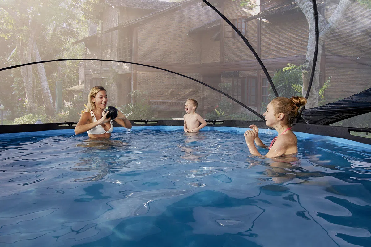 EXIT Toys Bulle Piscine Ronde ø 305 cm pour Piscines Hors Sol – Dôme Piscine Compatible Intex Bestway et EXIT 300 à 310 cm – Abri Piscine Repliable – Transparent