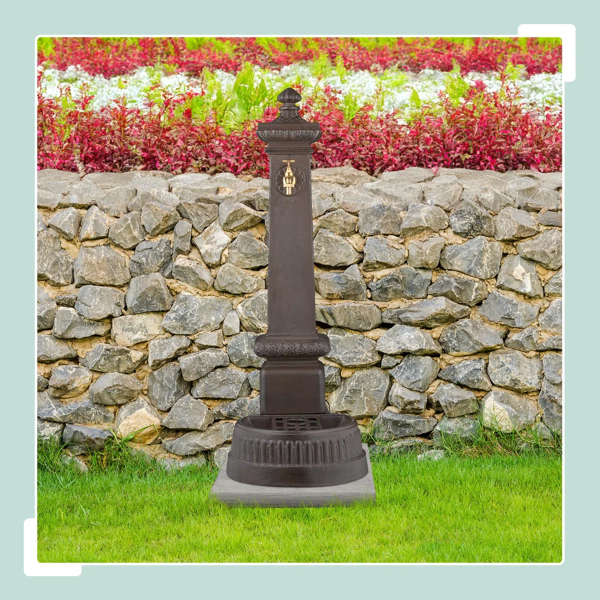 Relaxdays Fontaine extérieure pour Le Jardin ou la terrasse, Robinet, bac, HLP : 100 x 44,5 x 38 cm, Marron