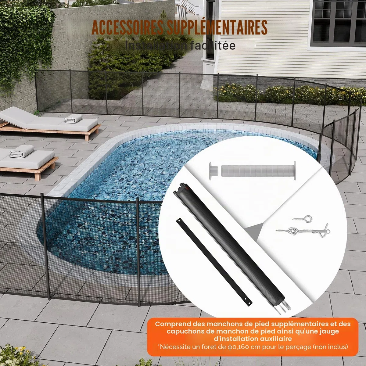 VEVOR Clôture de Piscine, Barrière de Piscine Creusée 1,21x29,26 m Clôture Amovible de Sécurité Pliable Tige en Aluminium Tissu Maille PVC Teslin 340 g/m² pour Protection Enfants Animaux Domestiques