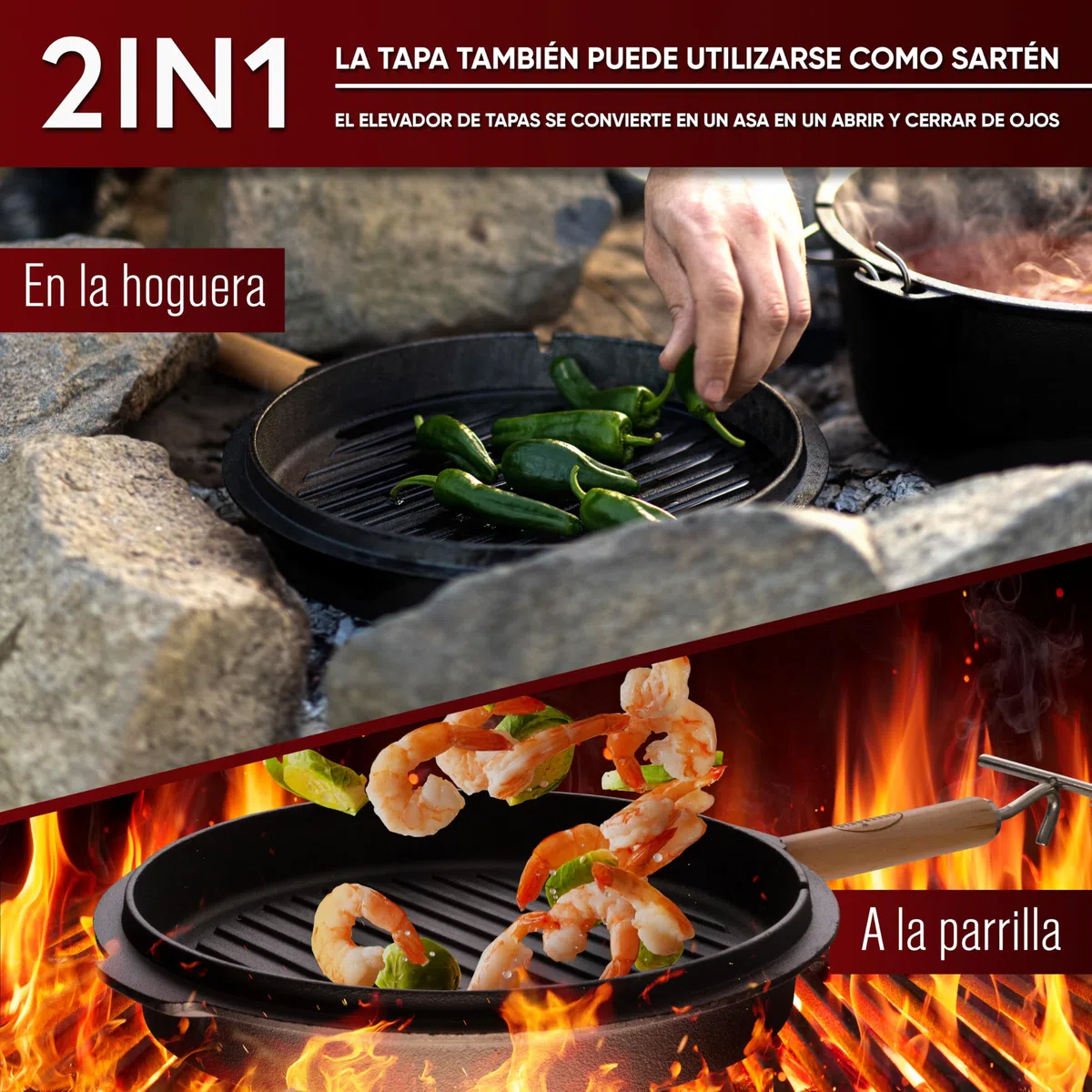 GUSSKÖNIG dutch oven Cocotte Fonte Barbecue - Cocotte Émaillée 7L avec Pieds - Chaudron en fonte - Double Fonction - Marmite fonte-Marmite feu de bois, Inclus : Brosse & Livre de Recettes[3-5 Pers.]
