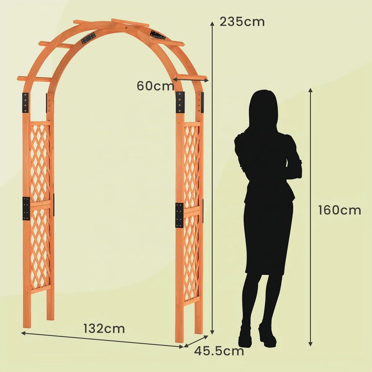 RELAX4LIFE 2,3M Arche de Jardin en Bois avec Treillis pour Plantes Grimpantes & Rosiers & Vignes, Pergola d'escalade pour Décoration Pelouse Arrière-Cour, 160 x 60 x 217cm (132x45.5x235cm)