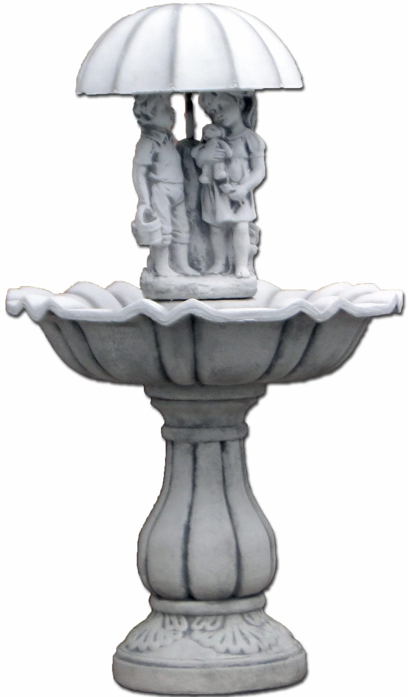 Grande fontaine d'extérieur en pierre blanche reconstituée – Résistante aux intempéries, décorative, fontaine d'eau pour enfants avec parapluie