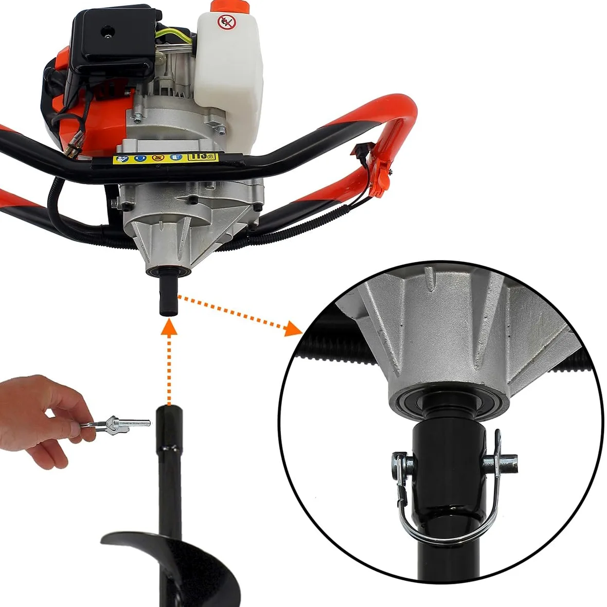 Tarière thermique 52 cm3, 3 CV + lot de 3 mèches (100, 150 et 200 mm)