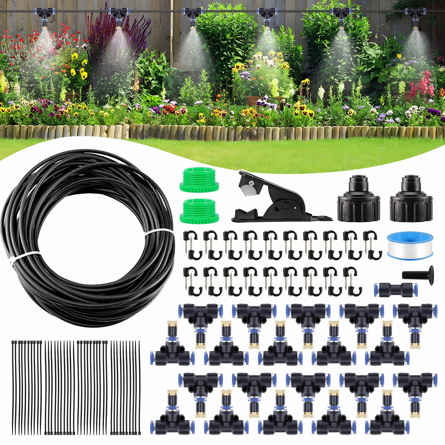 20M Système de Refroidissement par Brumisation Extérieur, Kit D’Irrigation Système de Brumisation Kit de Tuyau Brumisateur Extérieur pour Jardin Parasol