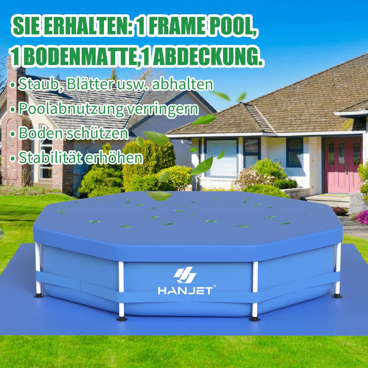 Steel Frame Piscine à cadre en polyéthylène (pas de PVC) – Piscine de jardin hors sol – Piscine d'été avec cadre en acier pataugeoire pour l'extérieur arrière-cour – Ronde, bleue (diamètre 366