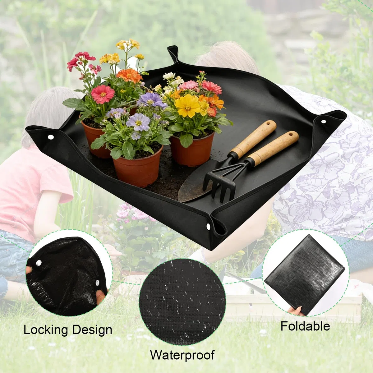 3 Pièces Tapis de Rempotage de Plantes 50x50cm/66x66cm/75x100cm Tapis de Jardinage Imperméable Tapis de Plantation de Jardinage Tapis de Transplantation Pliable pour Rempotage Semis Changement de Sol