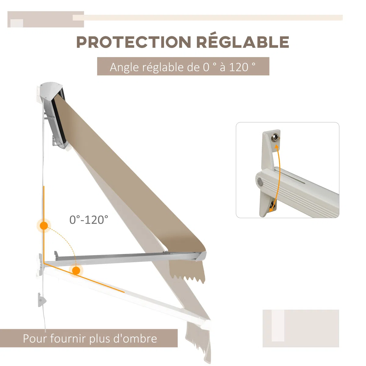 Outsunny Store banne Manuel Inclinaison réglable Aluminium Polyester imperméabilisé 70L x 180l cm Beige