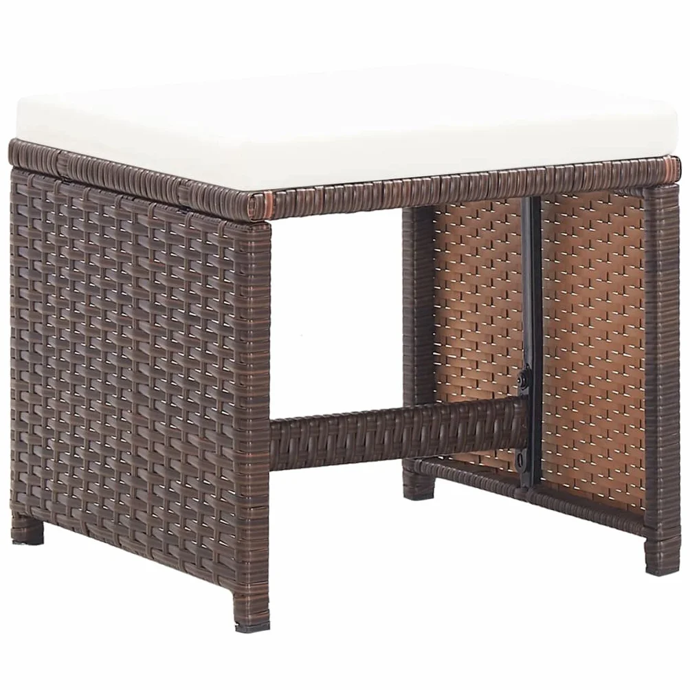 vidaXL Lot de 2 Tabourets de Jardin avec Coussins, Chaise de Pub, Siège de Terrasse, Meuble de Bistrot Patio Extérieur, Résine Tressée Marron