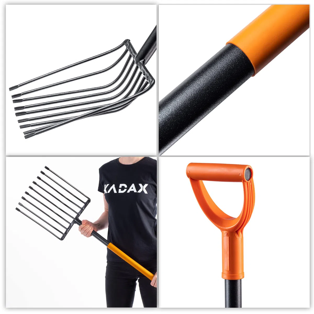 KADAX Fourche à Pommes de Terre dotée d'une Tête en Acier Trempé au Carbone et des Dents Plates, Outil de Jardin avec Manche Long (9 Dents)