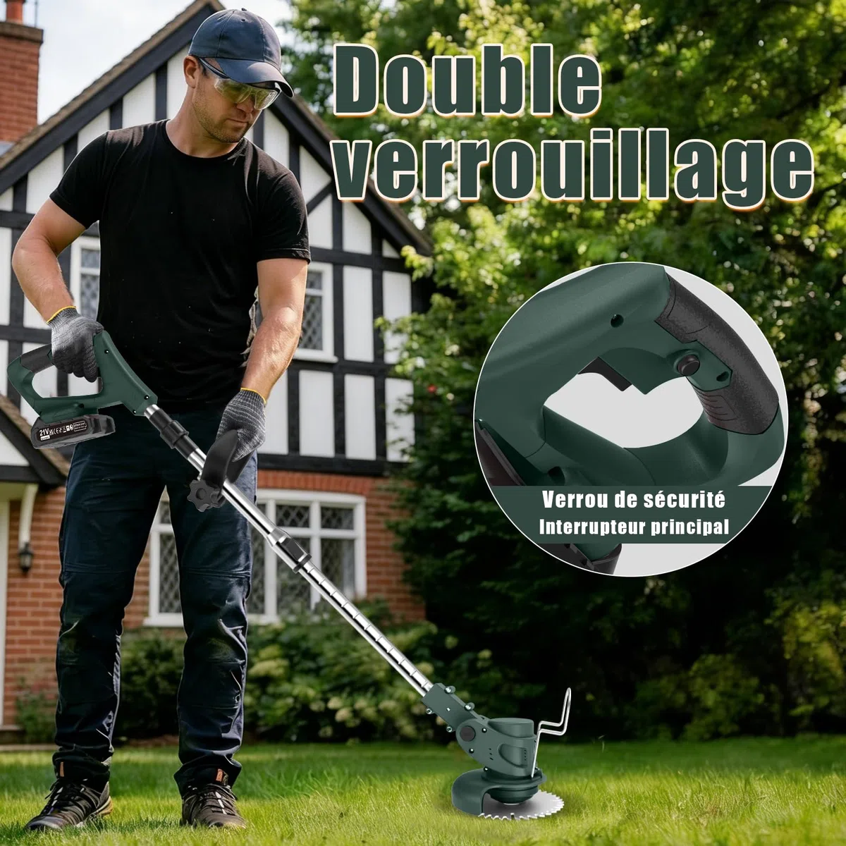Coupe Bordure sans Fil avec Batterie Pliable 60cm, Debroussailleuse Electrique 2 Batterie 21V