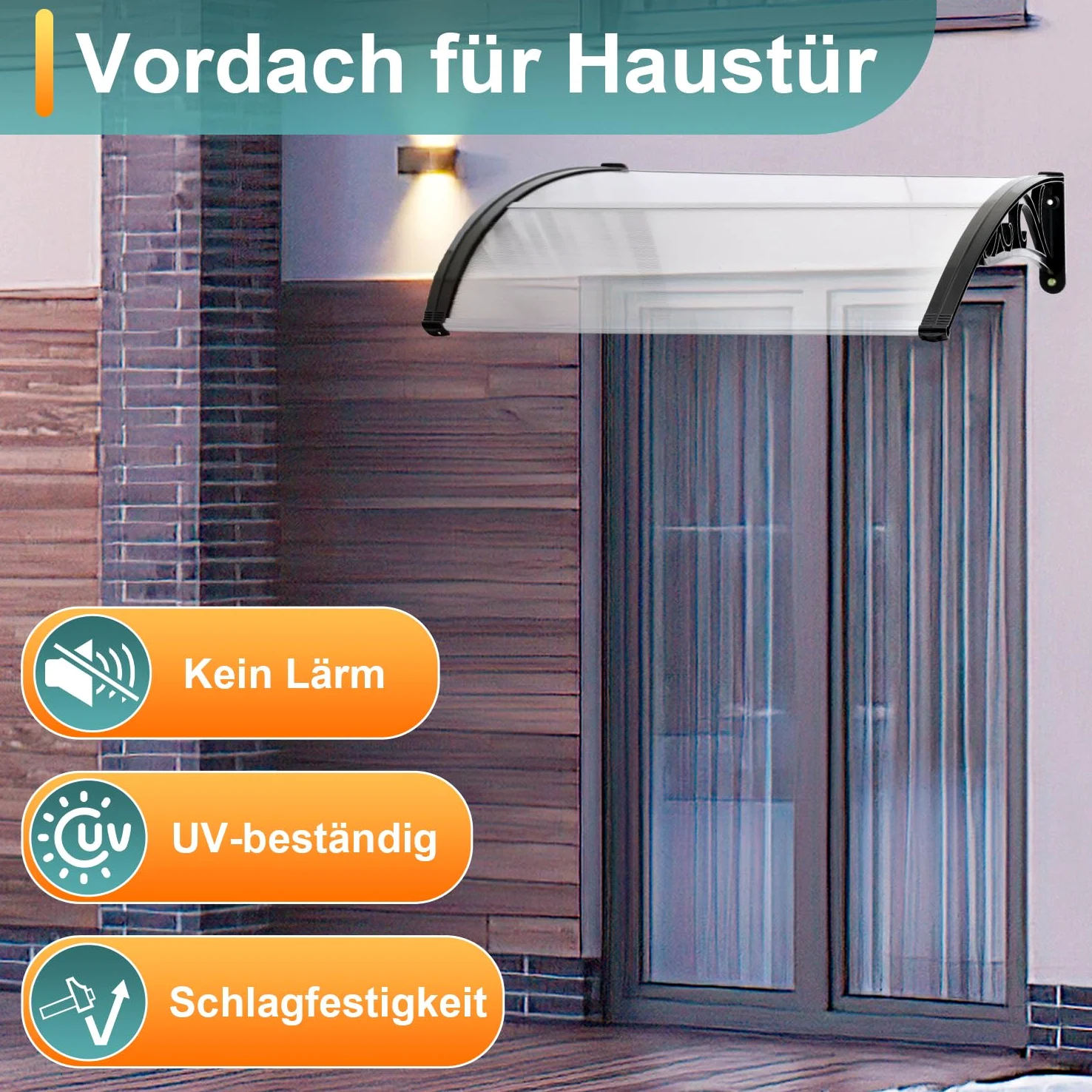 Gimisgu Auvent pour Porte d'entrée - 120 x 100 cm - en Polycarbonate Transparent - 5 mm - Support en polypropylène - Toit de Porte pour l'extérieur - Protection Contre la Pluie