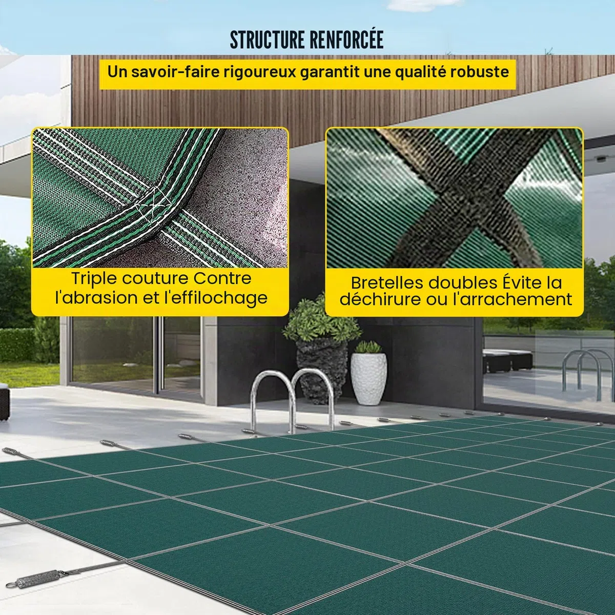 VEVOR Bâche Piscine Creusée 5,47x11,47 m PP Couverture Protection Piscine Rectangulaire contre Débris Neige Protège Piscine Maille Serrée Boulon Terre Laiton pour Piscines 4,87x11 m Maison Jardin Vert