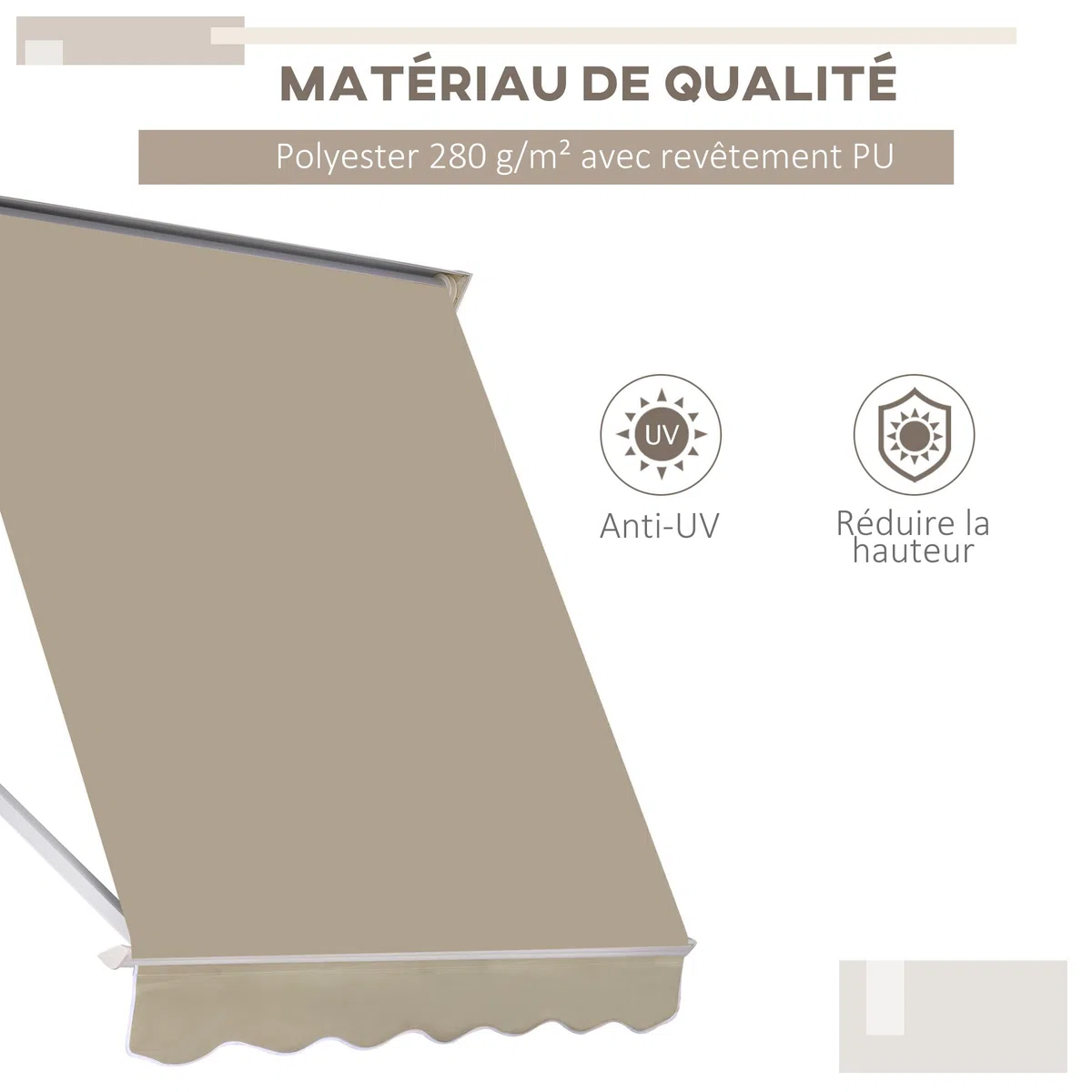 Outsunny Store banne Manuel Inclinaison réglable Aluminium Polyester imperméabilisé 70L x 180l cm Beige