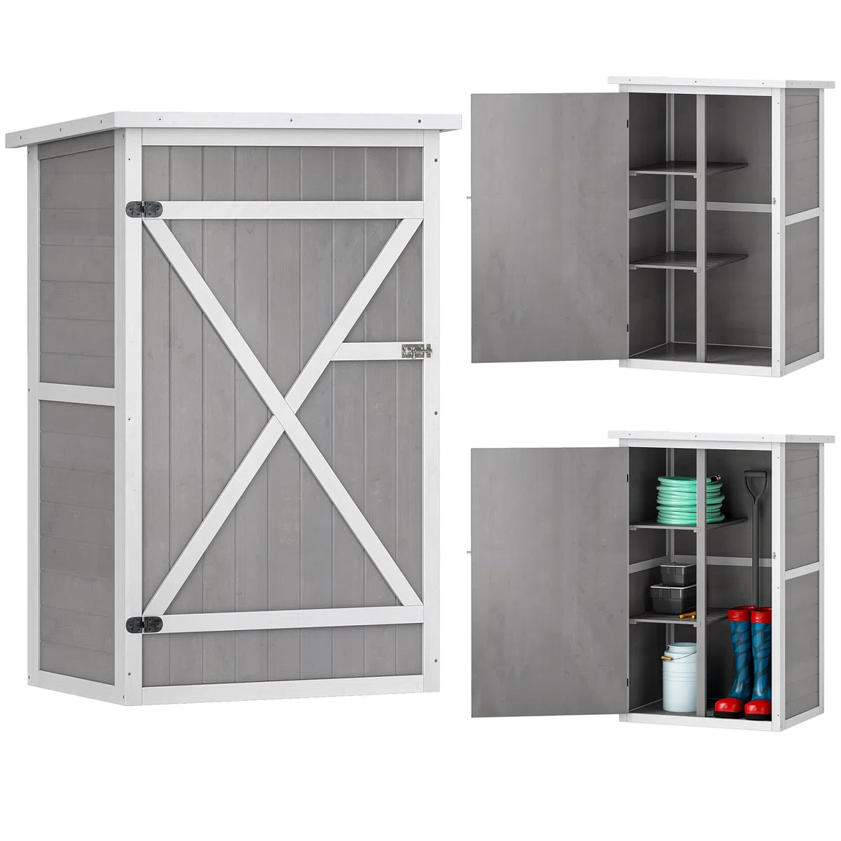 Outsunny Armoire abri de Jardin Remise pour Outils Bois de Sapin pré-huilé Toit bitumé incliné - Grande Porte verrouillable loquet - 2 étagères - dim. 75L x 56l x 115H cm