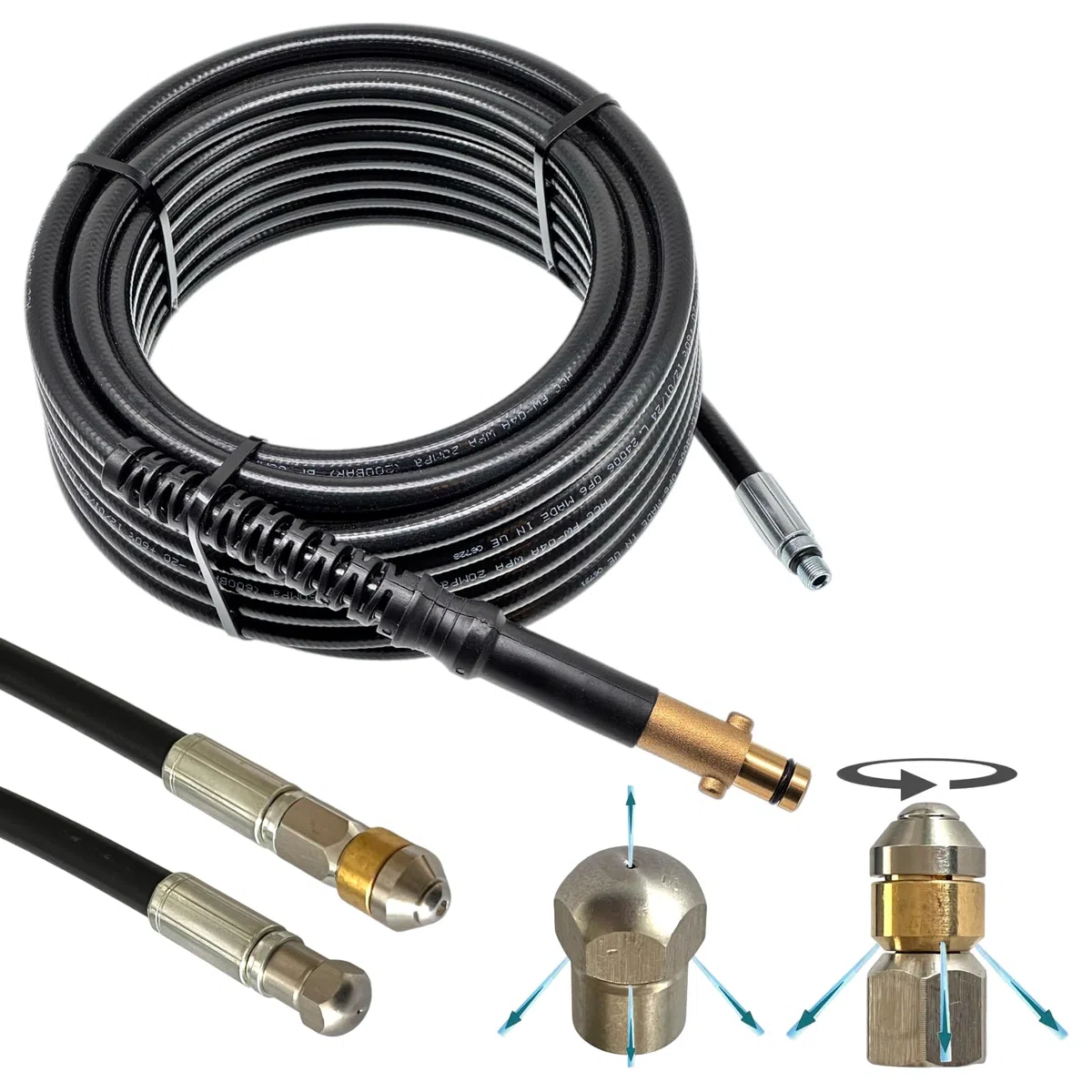 M&M Smartek Tuyau de nettoyage de canalisations compatible avec Nilfisk Alto Gerni - Pour siphon de WC - Raccord 1/8" - Tuyau haute pression