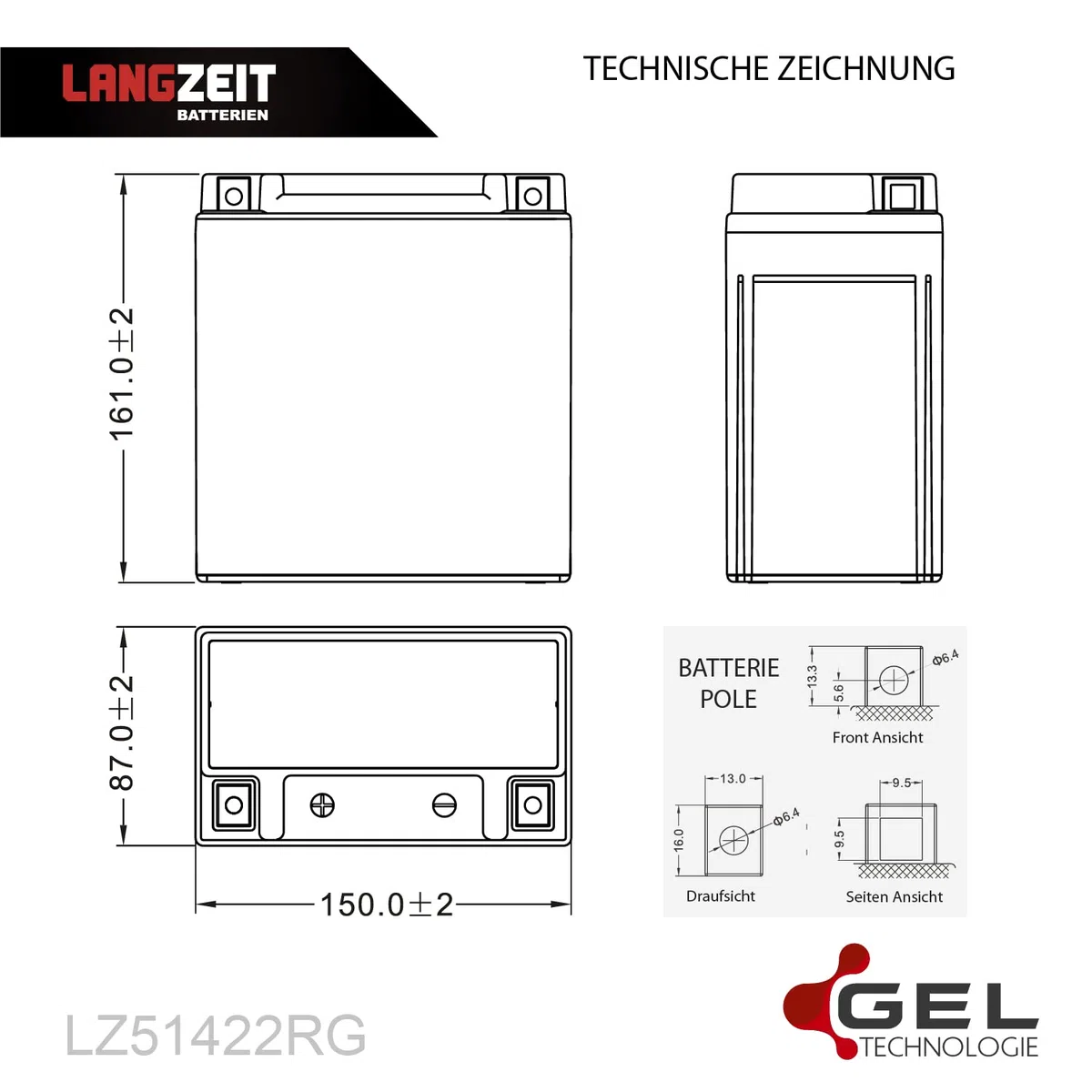 LANGZEIT Batterie Tracteur Tondeuse 12V 14Ah Gel 5929025-01 remplace HTX16