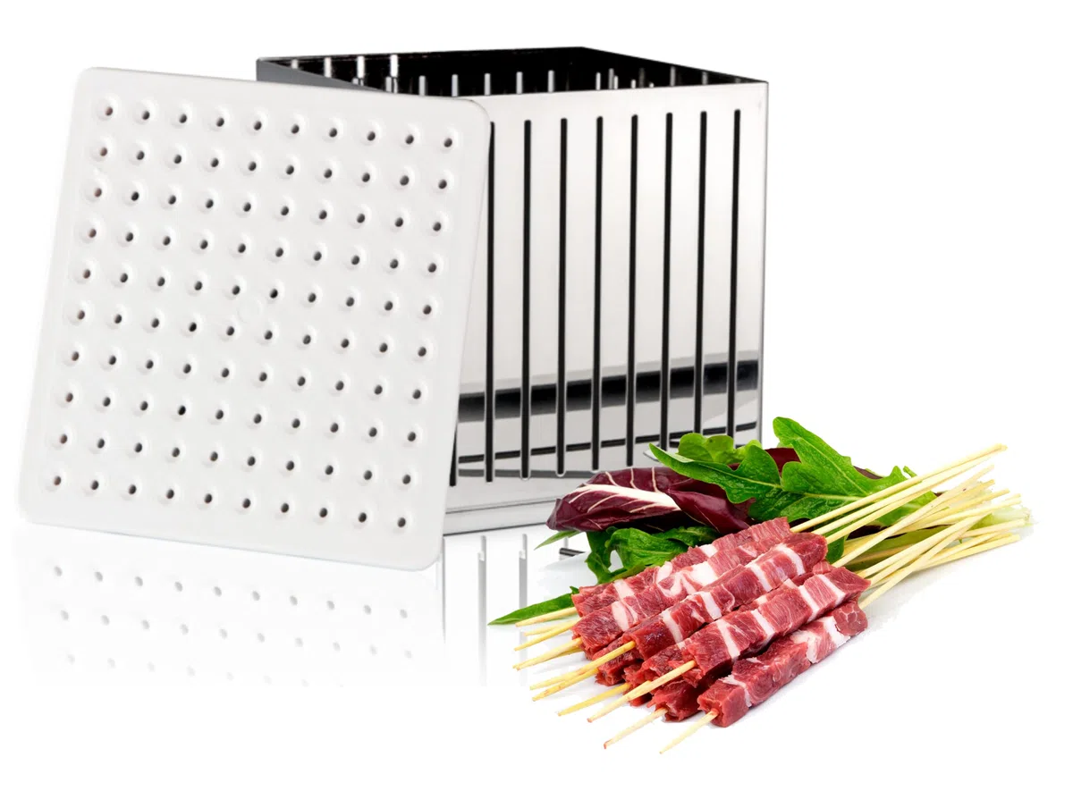 CUBE USINE SPIEDINI ARROSTICINI KEBAB BARBECUE COUCHES ASPIEDINS EN ACIER INOXYDABLE