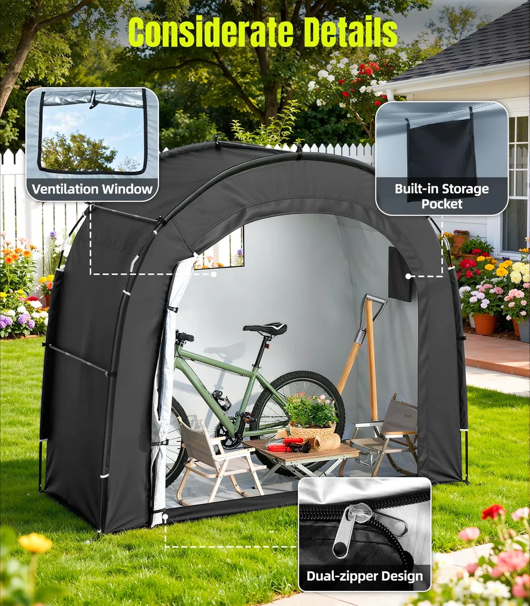 Housolution Tente de Stockage pour 3 Vélos, Extérieur Portable 210D Oxford épais PU4000 Imperméable à l'eau avec Fenêtre Ventilée, Tente pour Vélo, Tondeuse à Gazon, Outils de Jardin