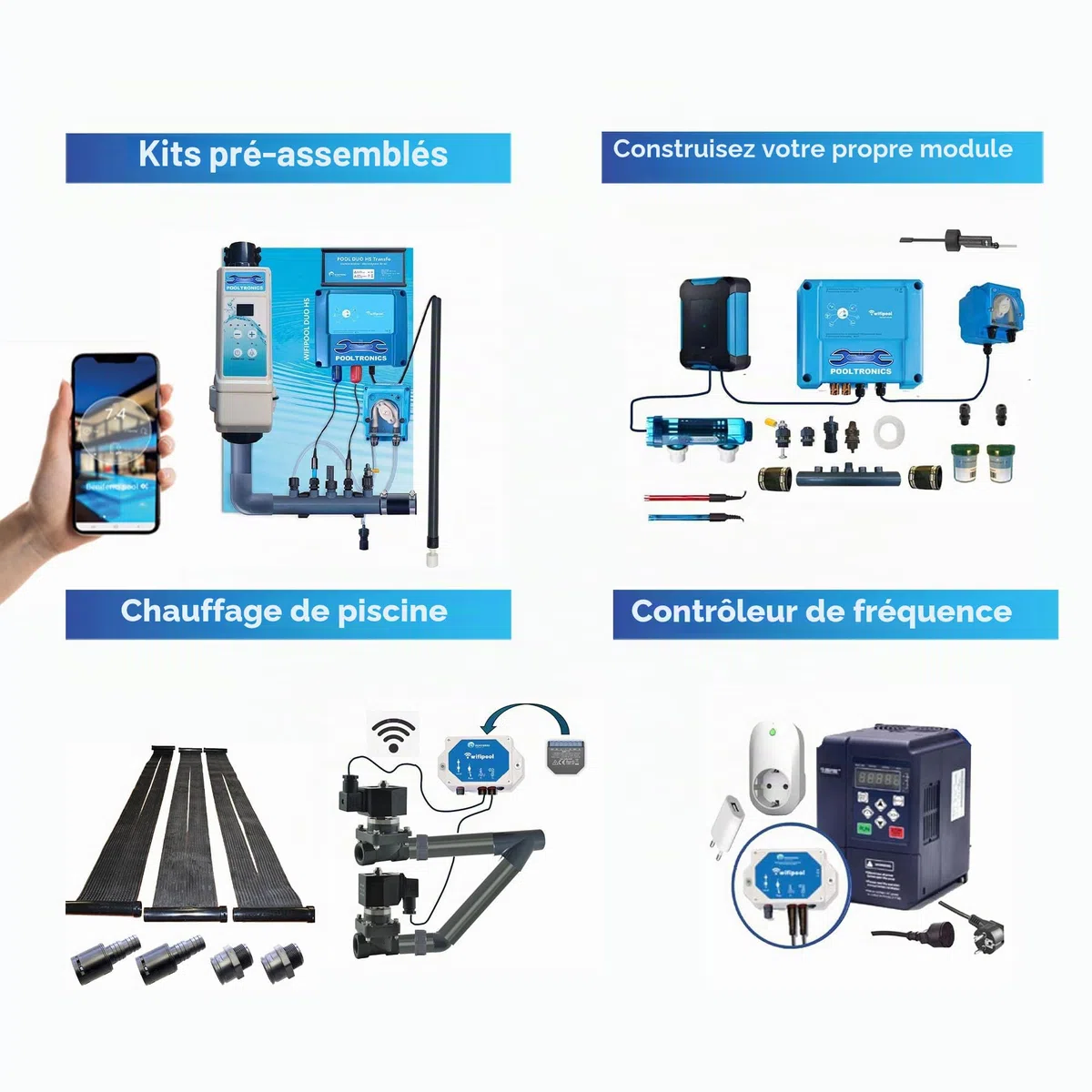 DIY Chlore WiFi – Traitement Automatique de l’Eau avec système de Dosage de Chlore et pH pour Piscine et Spa – KIT À Monter SOI-MÊME avec WiFi (Interrupteurs de débit et de Niveau)