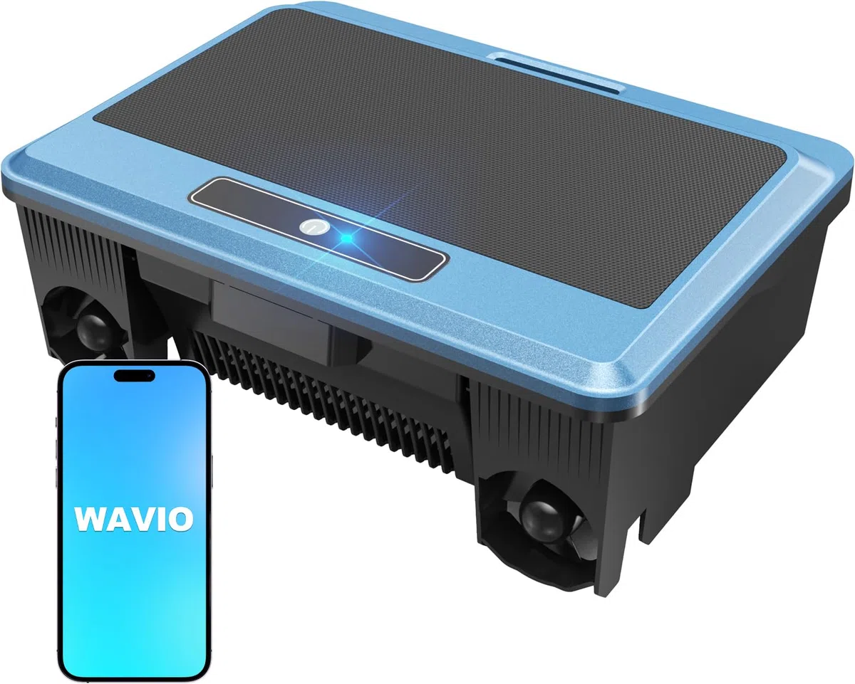 WAVIO (2026 Upgrade) F1T Robot Skimmer Solaire de Piscine, Contrôle Via App, Double Options de Recharge, Anti-Obstacle Intelligent, Nettoyage Automatique 24/7, Idéal pour Piscine Hors Sol, Bleu