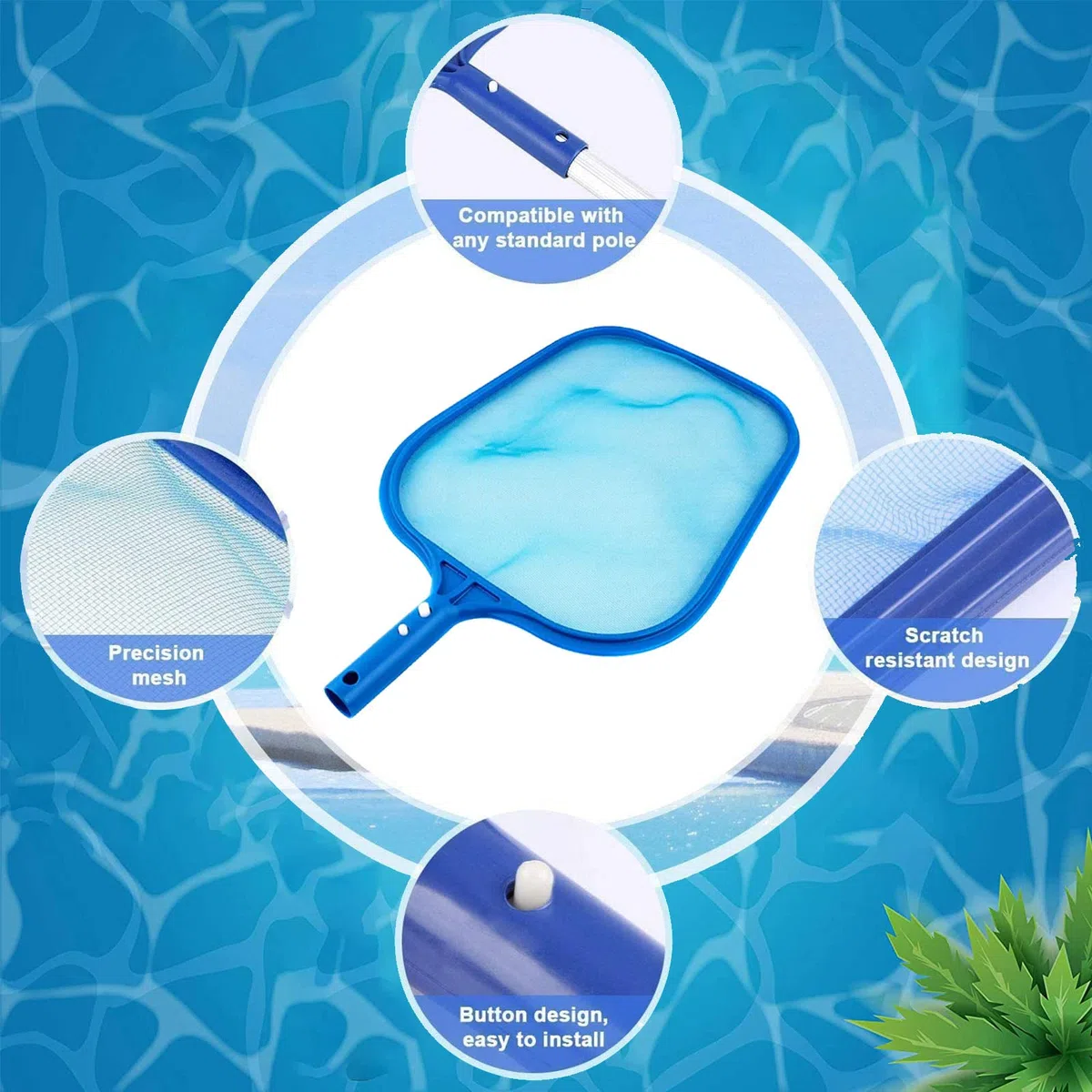 Épuisette de Piscine avec Manche télescopique, Filet à épuisette et râteau pour Le Nettoyage de la Surface des piscines, élimination Rapide des débris et des Feuilles (Brosse Incluse).