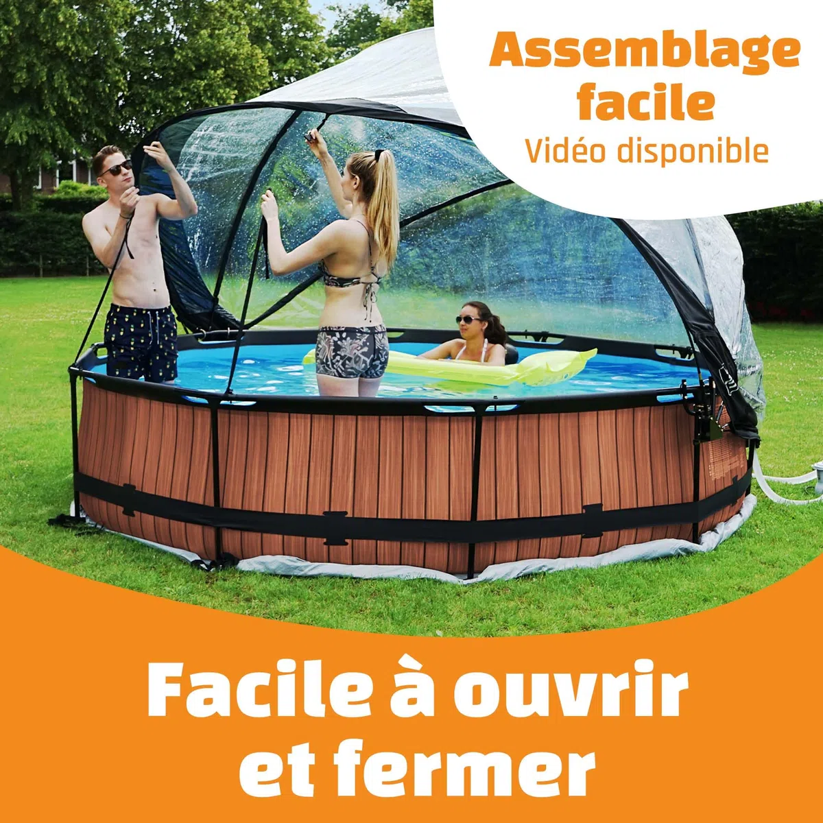 EXIT Toys Dôme Piscine Hors Sol Rond 366 cm pour Piscines 360–370 cm – Abri Piscine Hors Sol pour Intex Bestway et EXIT – Garde l’Eau Plus Propre et Plus Chaude – Transparent
