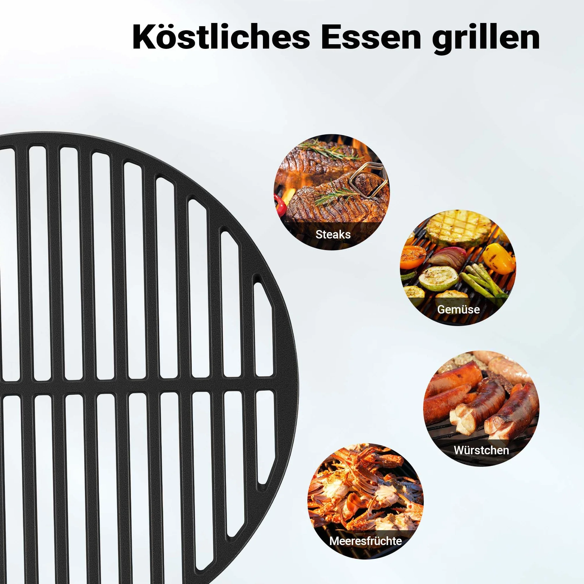 Wiltec Grille de barbecue Ronde en Fonte Ø 54,5cm Matériau Massif pour Barbecue boule Barbecue rond Jardin Grille cuisson BBQ
