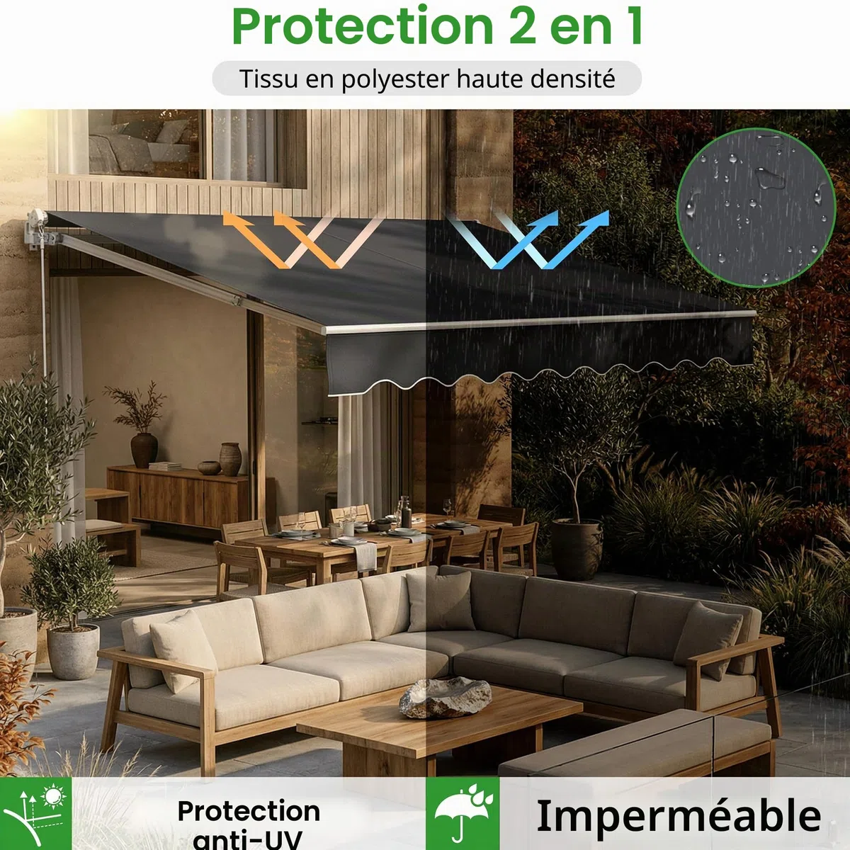 UISEBRT Store de balcon - 300 cm de large - En aluminium - Protection solaire - Avec manivelle - Étanche - Gris foncé (360 x 300 cm)