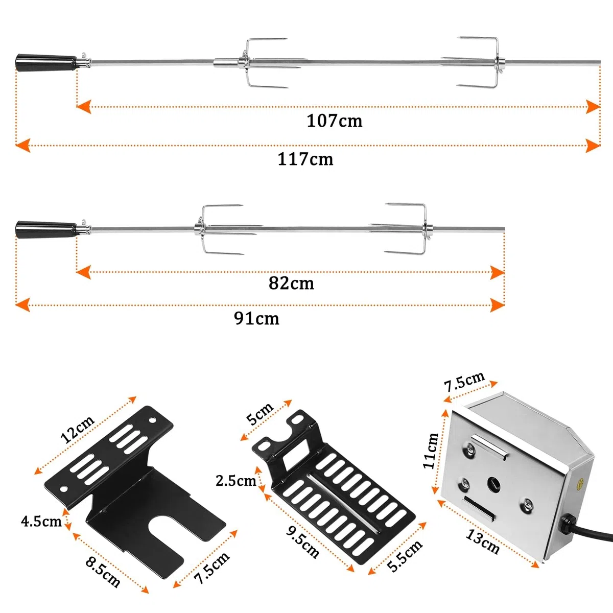 NAIZY Rôtissoire pour Barbecue Set de Brochettes à Griller universelle électrique avec 2 aiguilles à Viande et Moteur en Acier Inoxydable 220V - 240V pour rôtisserie et gril à gaz