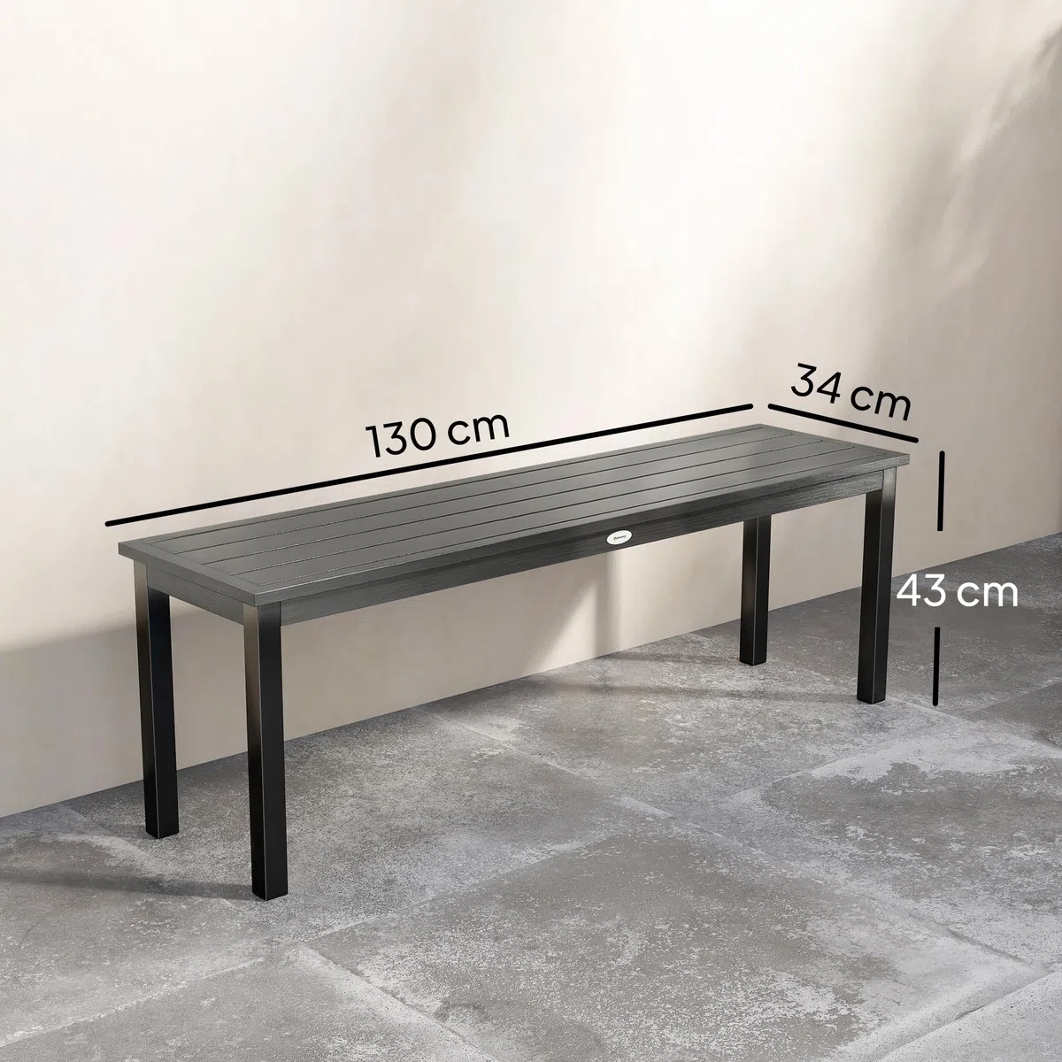 Outsunny Banc de Jardin en Métal, Banc d'extérieur 2 Places avec Assise à Lattes Effet Bois, sans Dossier, Banquette de Jardin Cadre Acier pour Patio, Balcon, Parc, Capacité 240 kg, 130x34x43cm, Gris