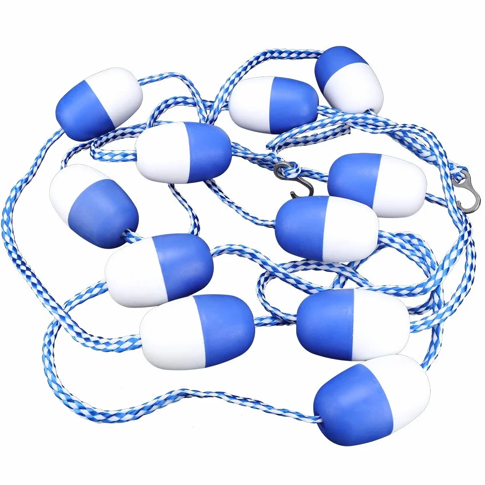 Fdit Corde de sécurité de Piscine de 5 M, Ligne de Flottaison avec Corde Tressée en Nylon Blanc et Bleu, pour Délimiter Les Couloirs de Nage et Les Zones dangereuses.