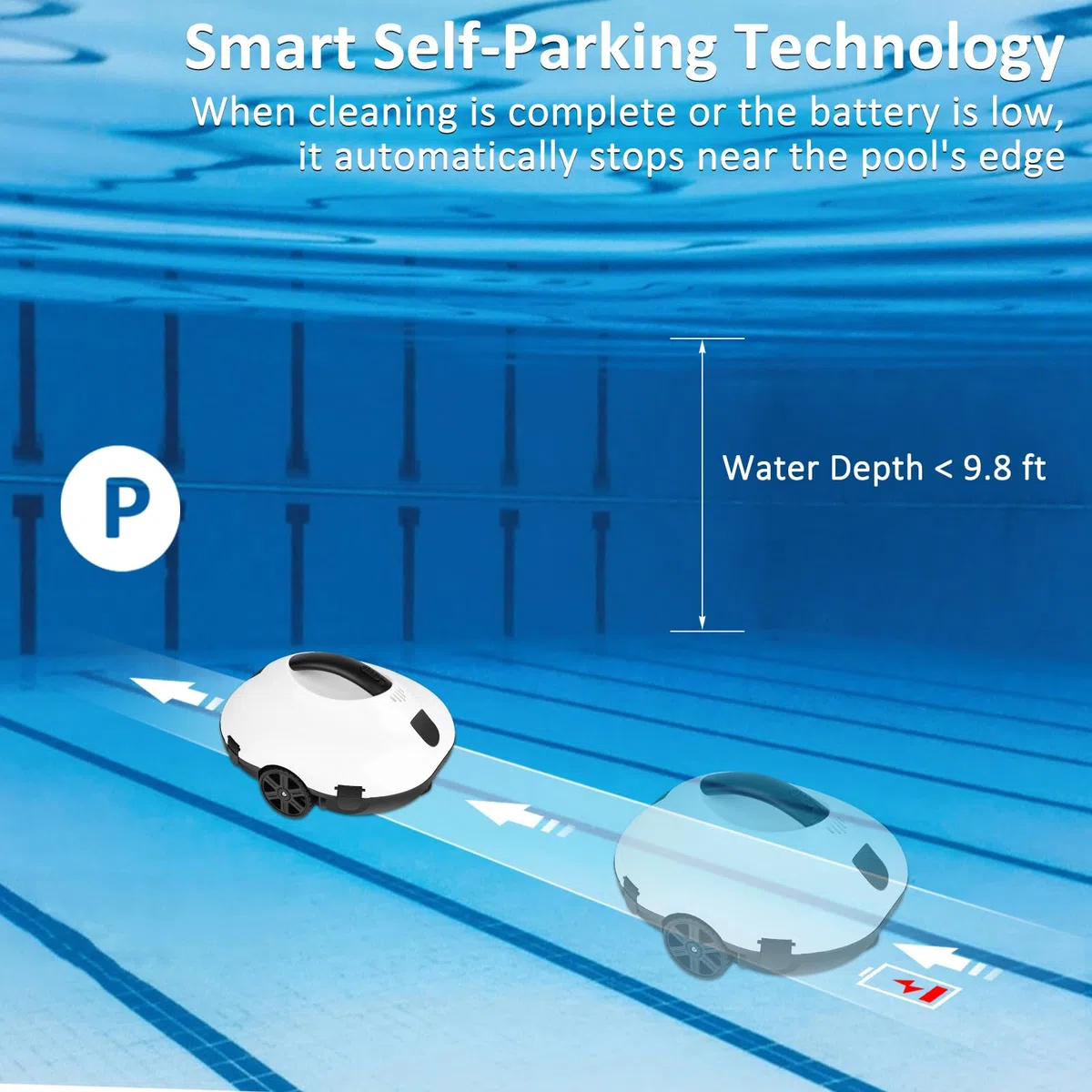 Robot nettoyeur de piscine sans fil de 130 minutes d'autonomie, léger, automatique et portable, 5200 mAh, charge rapide, puissant pour piscine hors sol jusqu'à 80 m² (blanc)