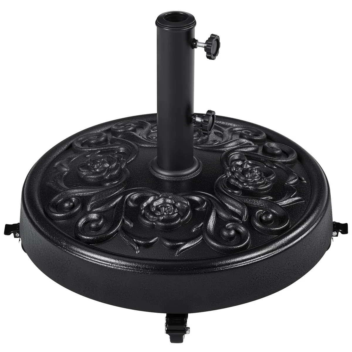 Yaheetech Pied de Parasol à roulettes 25 KG, Base de Parasol Vintage à Motif Rose pour Mât de Ø 34mm/38mm/48mm du Parasol, Support Pied Parasol pour Jardin, Terrasse, Plage (Noir)