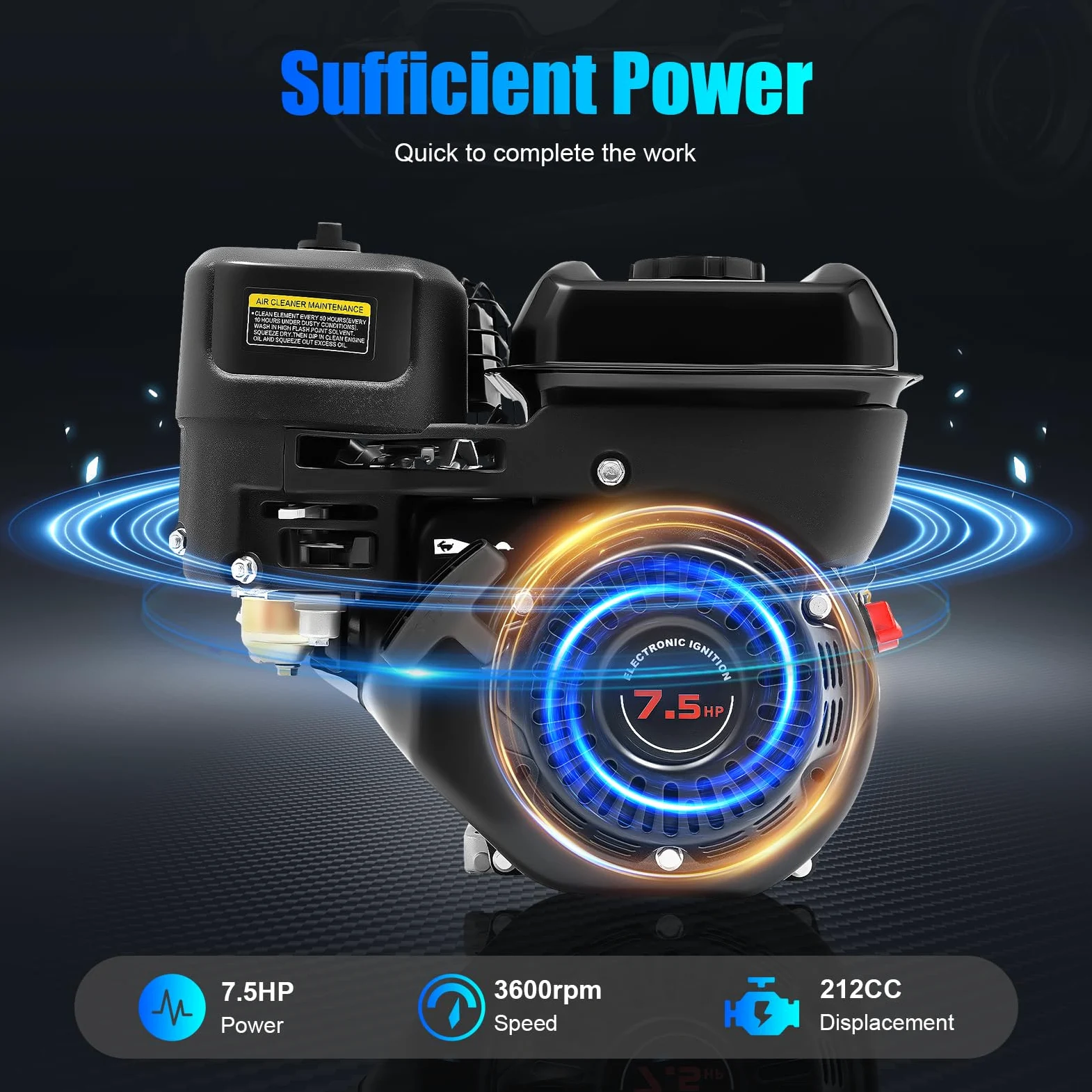 Moteur à essence 7,5 CV 212 cm³, 4 temps, moteur kart, arbre de 20 mm | 3600 tr/min, refroidissement par air, moteur d'entraînement